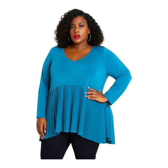 New The Limited Collection Turquoise Pleated Sweater Top 2X - Picture 1 of 6